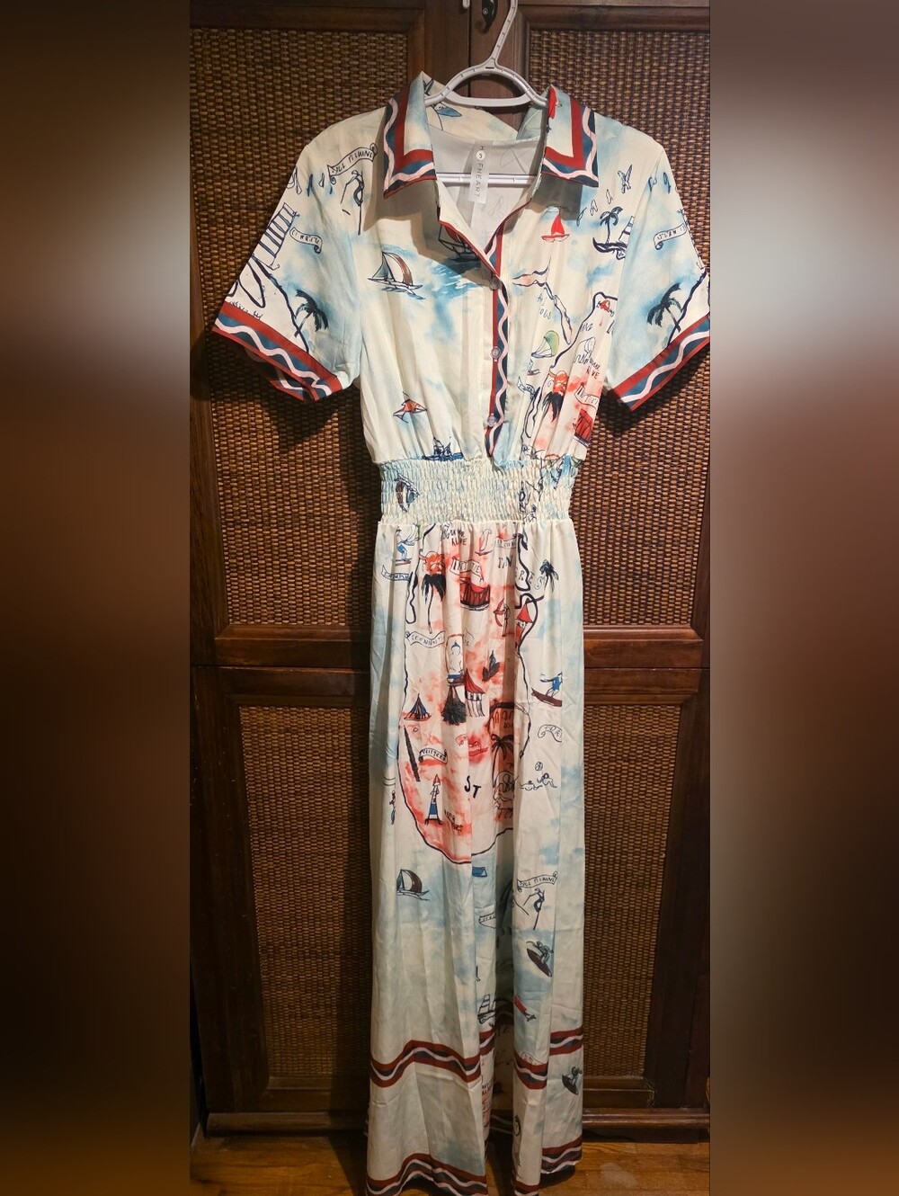 Halfheart Women’s Blue & Coral Map-Print Shirtdress Long PTP 19 Length 60 - Picture 2 of 4